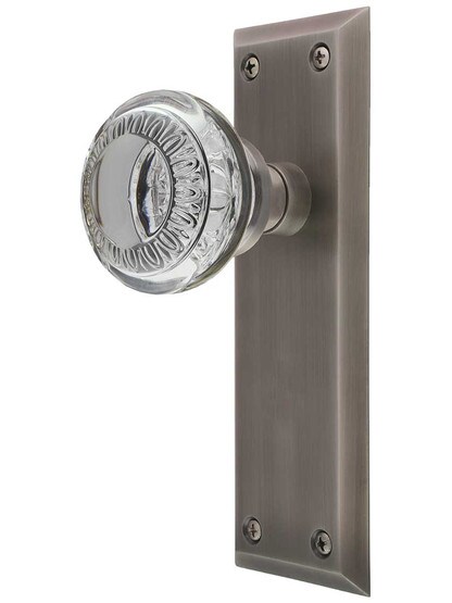 New York Door Set with Ovolo Crystal-Glass Knobs in Antique Pewter.
